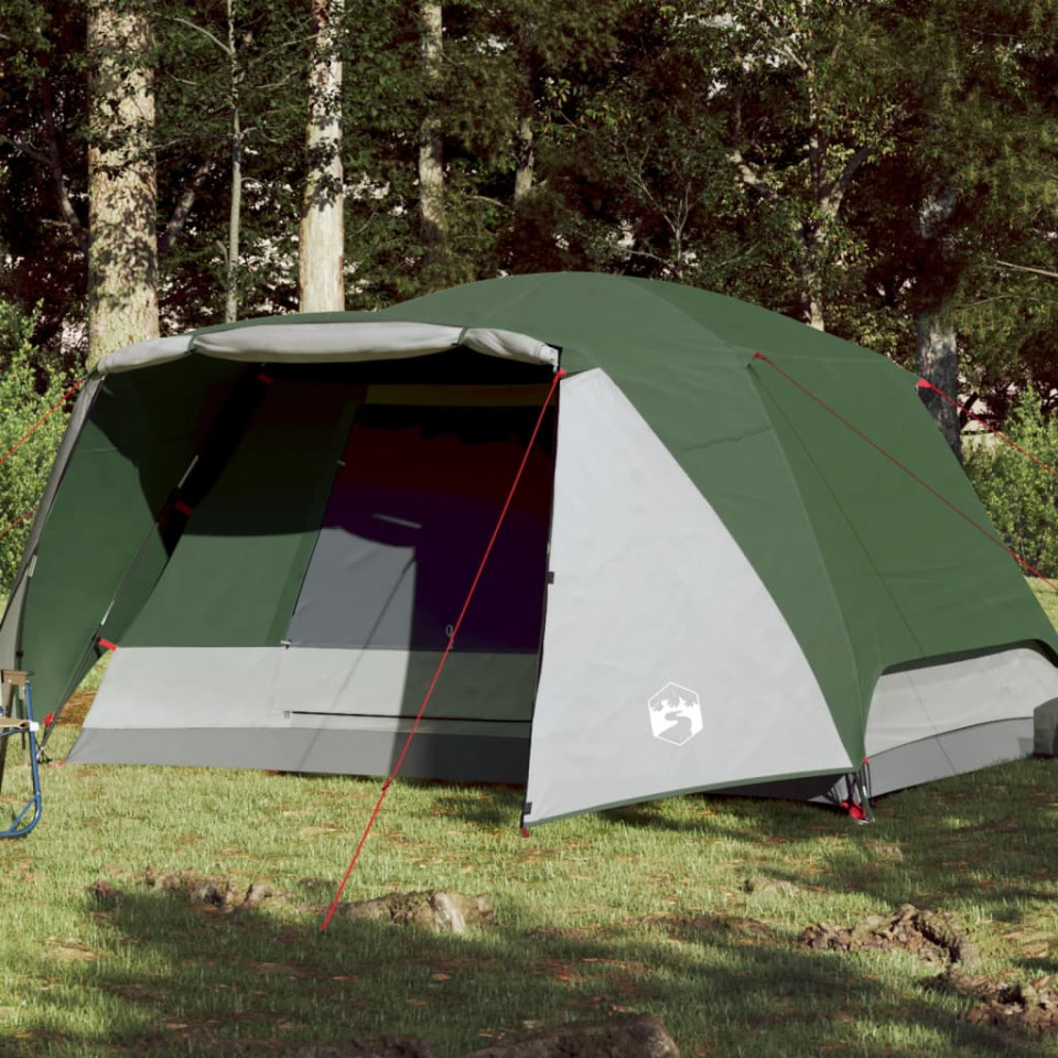 Cort de camping 6 persoane verde, 412x370x190 cm, tafta 190T