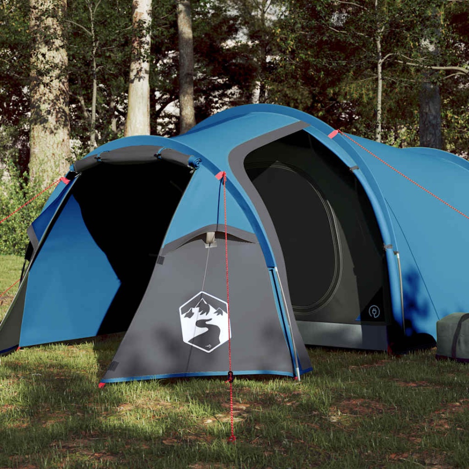 Cort de camping tunel pentru 2 persoane, albastru, impermeabil