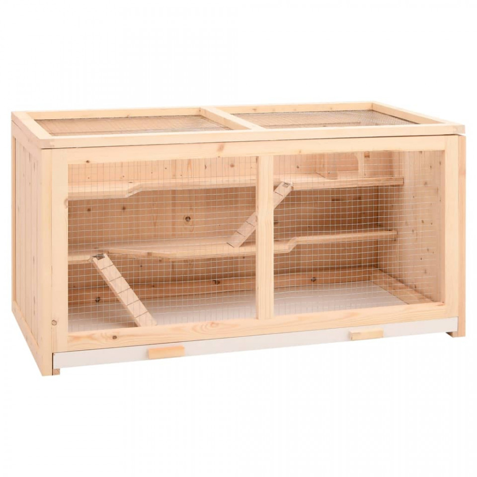 Cușcă pentru hamsteri, 89,5x45x45 cm, lemn masiv de brad