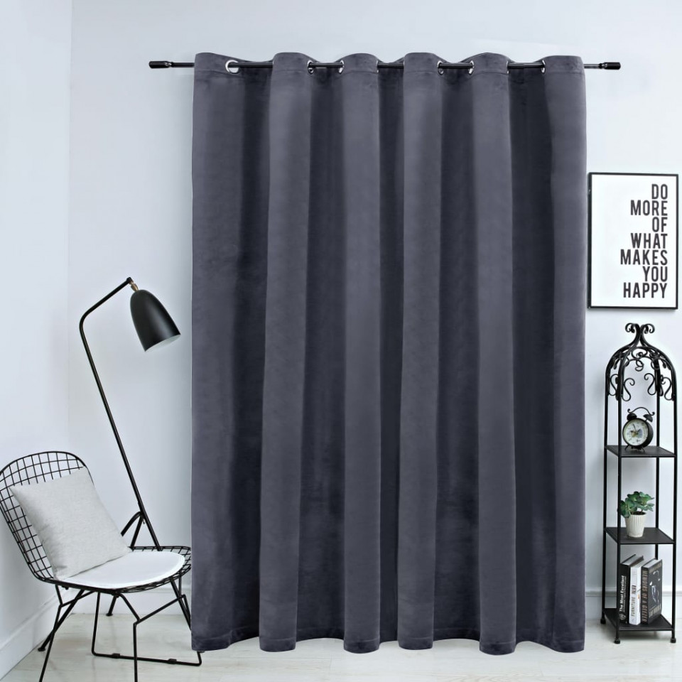 Draperie opacă cu inele metalice, antracit, 290x245 cm, catifea