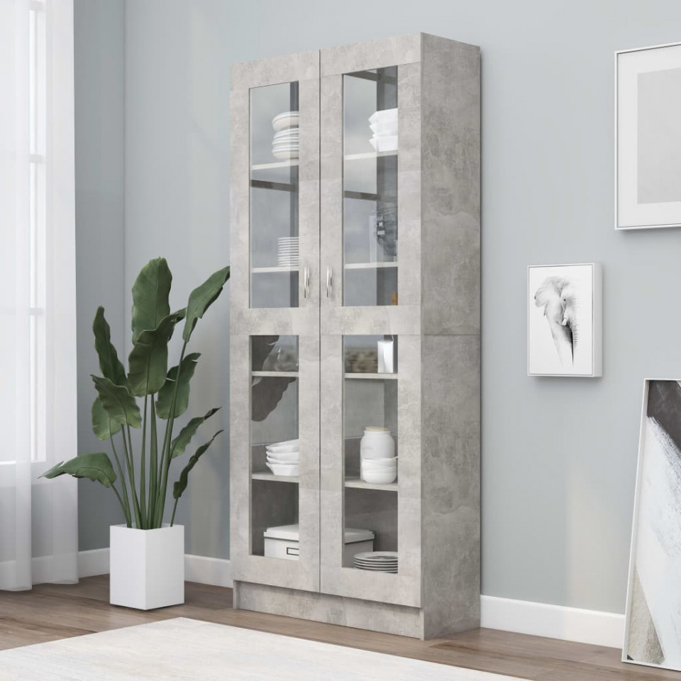 Dulap cu vitrină, gri beton, 82,5 x 30,5 x 185,5 cm, PAL
