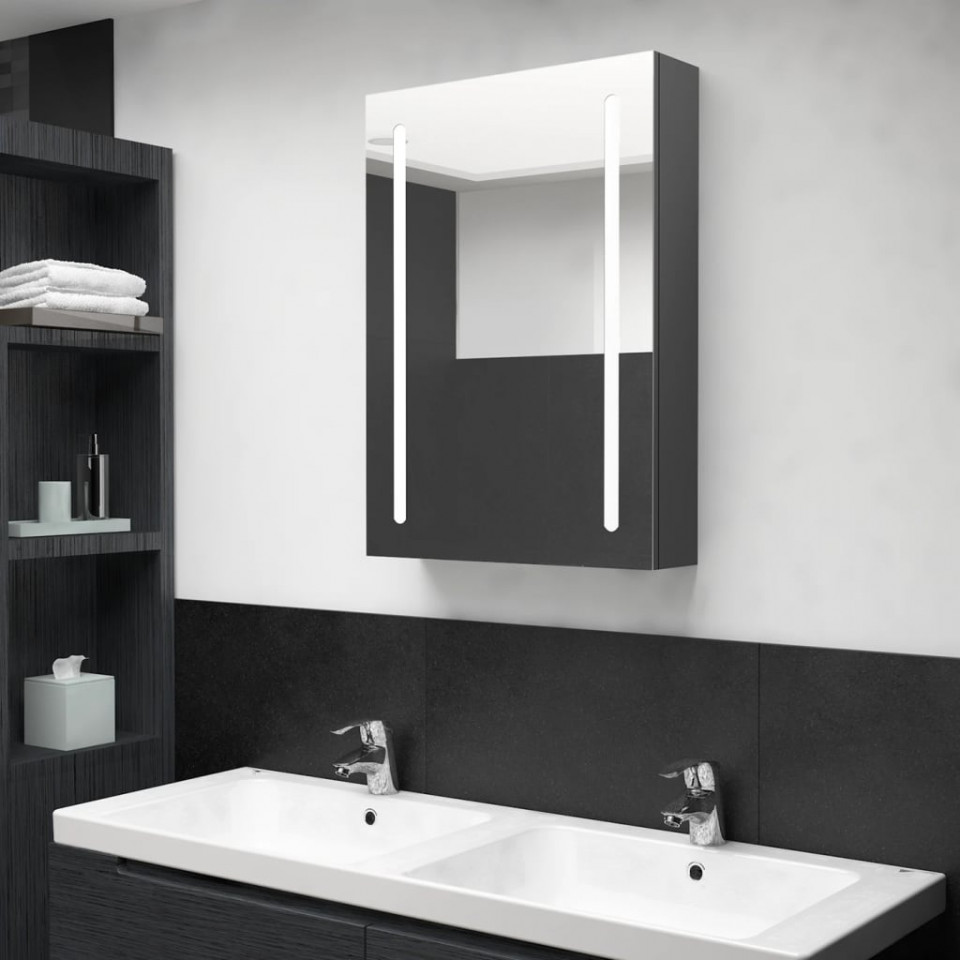 Dulap de baie cu oglindă și LED, gri, 50x13x70 cm Casa Practica imagine noua elgreco.ro