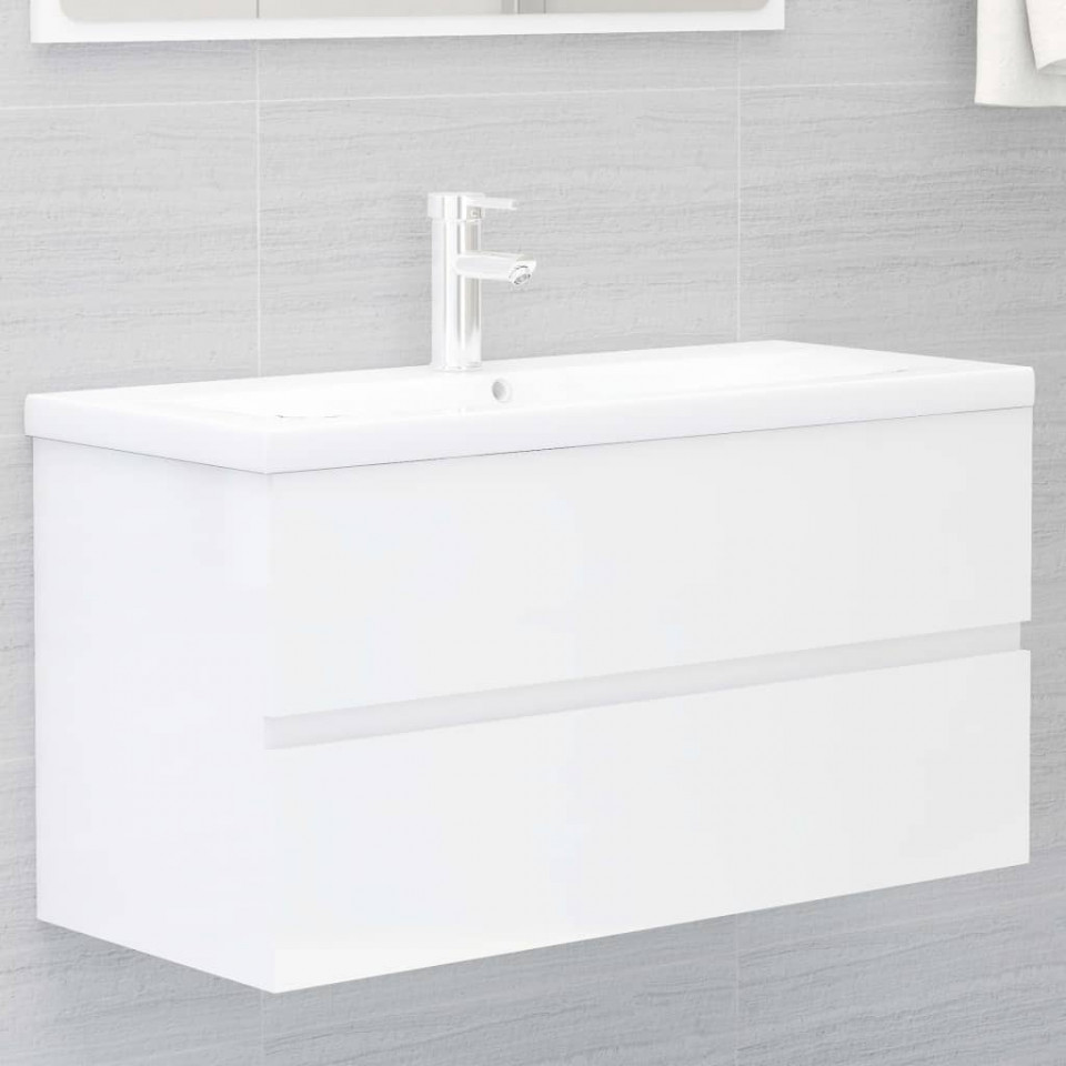 Dulap de chiuvetă, alb extralucios, 90×38,5×45 cm, PAL 90x385x45