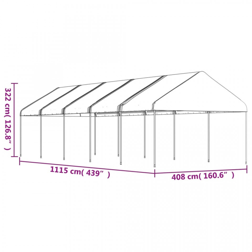 Foișor cu acoperiș, alb, 11,15x4,08x3,22 m, polietilenă