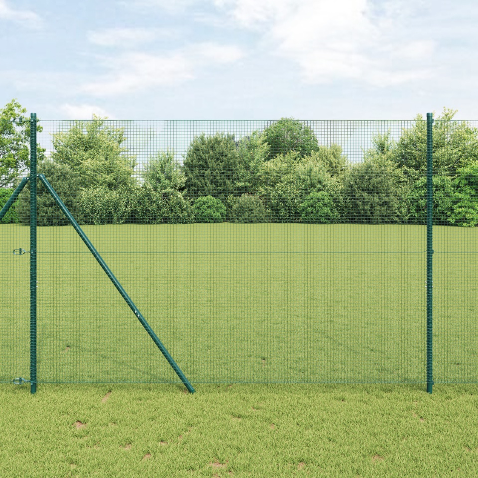 Gard din Sârmă Sudată cu 7 Stâlpi Verde 1.5x10 m Oțel
