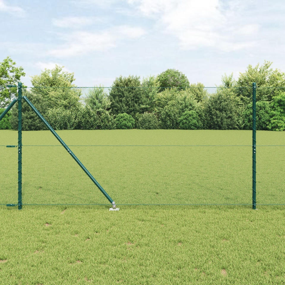Gard hexagonal verde 1.4x10 m din oțel, Stâlpi de gard cu ancore 7 buc Ø32 mm 160 cm din oțel galvanizat