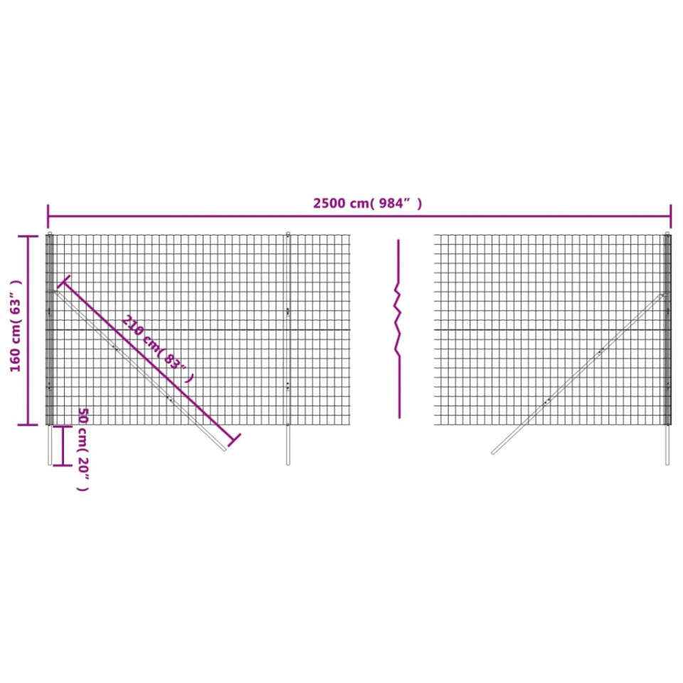 Gard plasă de sârmă, antracit, 1,6x25 m, oțel galvanizat