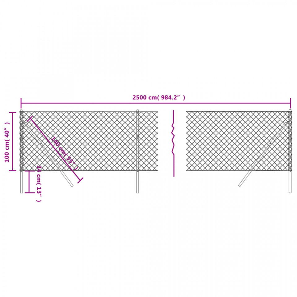 Gard plasă de sârmă, antracit, 1x25 m