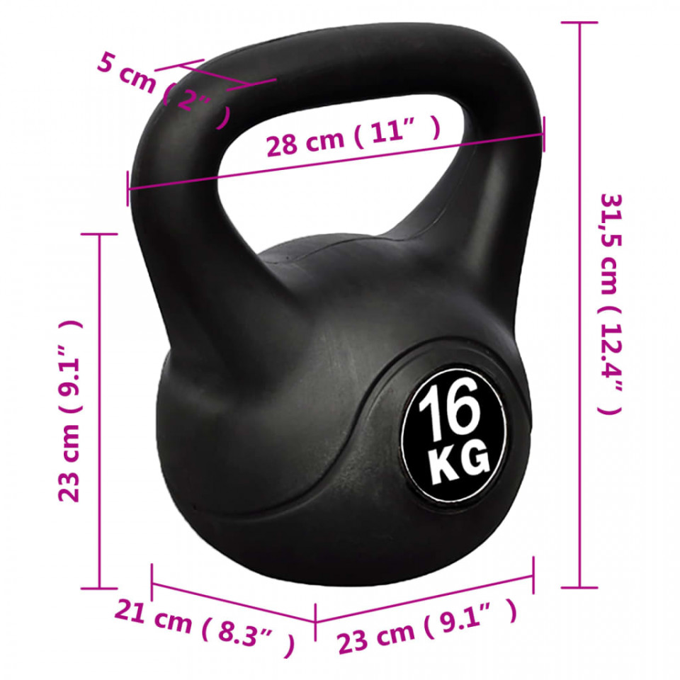 Greutate tip bilă cu mâner Kettlebell 16 kg