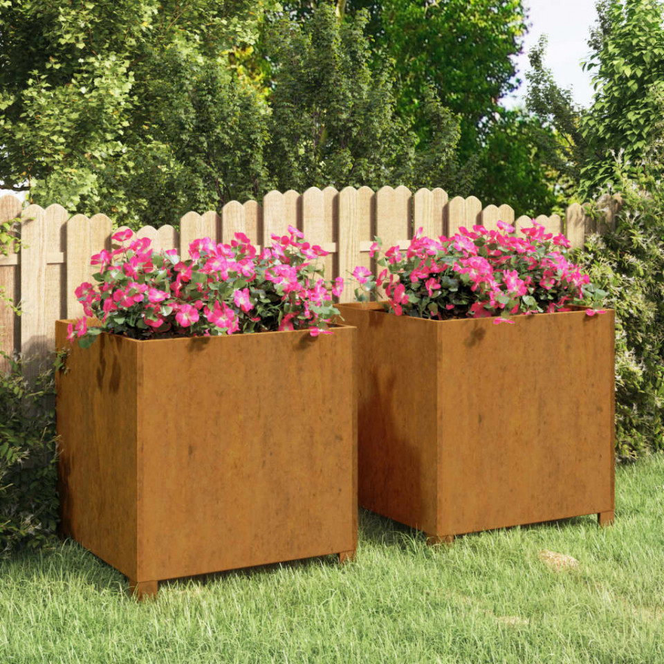 Jardiniere cu picioare 2 buc. ruginiu 49x47x50 cm oțel corten