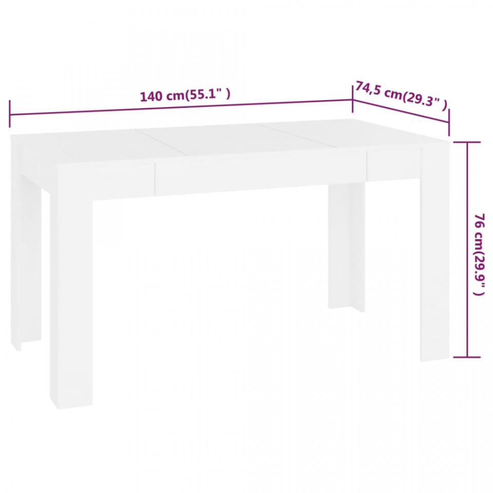 Masă de bucătărie, alb, 140x74,5x76 cm, PAL