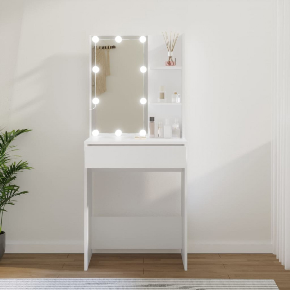 Masă de toaletă cu LED, alb, 60x40x140 cm