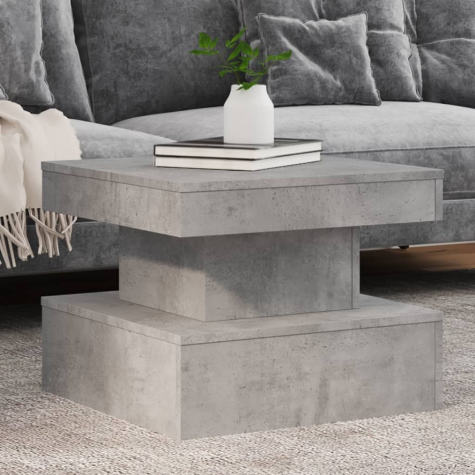 Măsuță de cafea cu lumini LED, gri beton, 50x50x40 cm