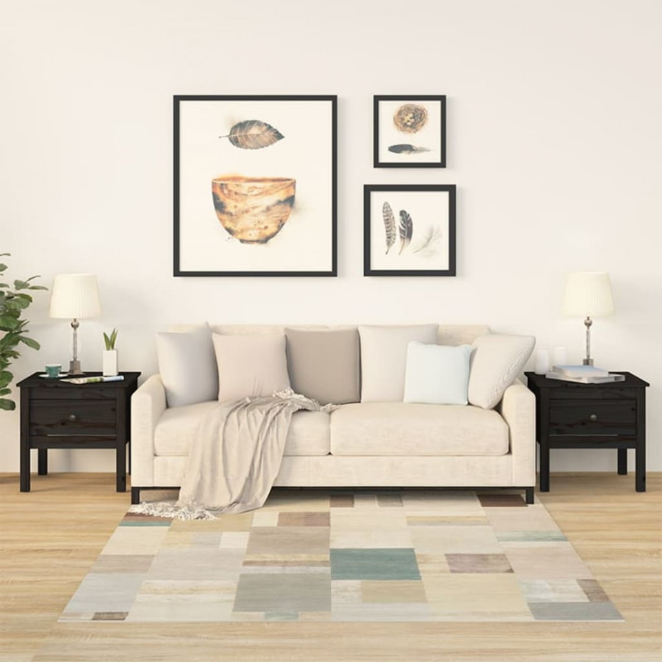 Mese laterale, 2 buc., negru, 50x50x49 cm, lemn masiv de pin