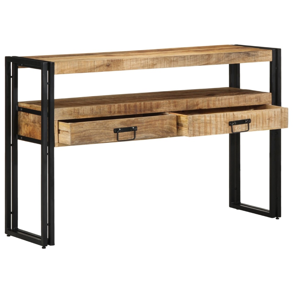 Mese laterale Negre 120x33x75 cm din lemn solid de mango și metal