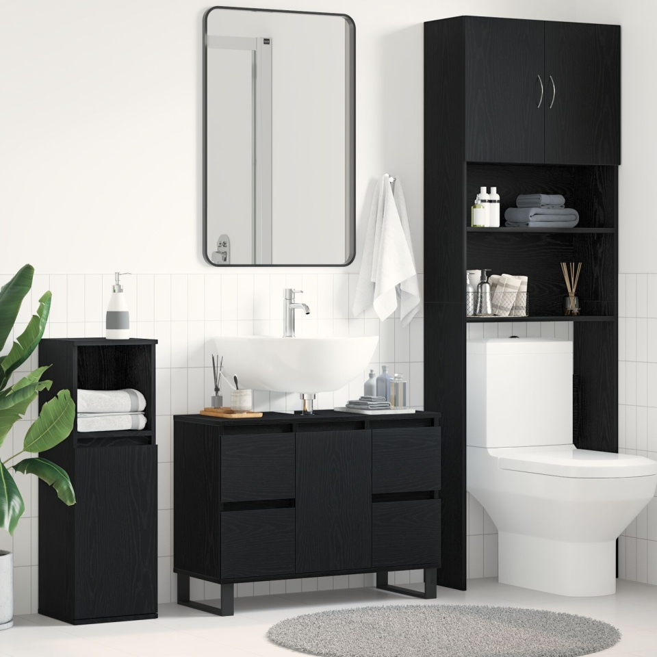 Mobilier baie, chiuvetă neagră din stejar 80x33x60 cm din lemn prelucrat