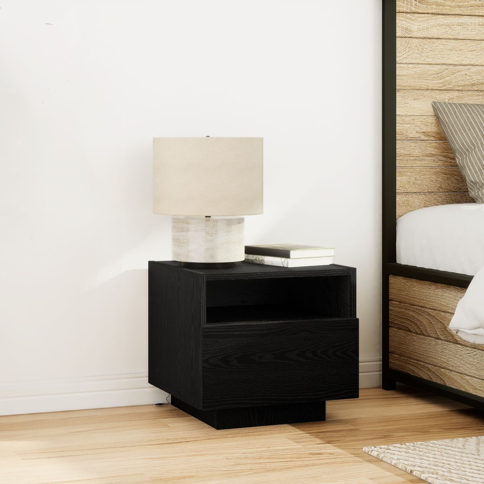 noptieră cu lumini LED Stejar Negru 40x39x37 cm