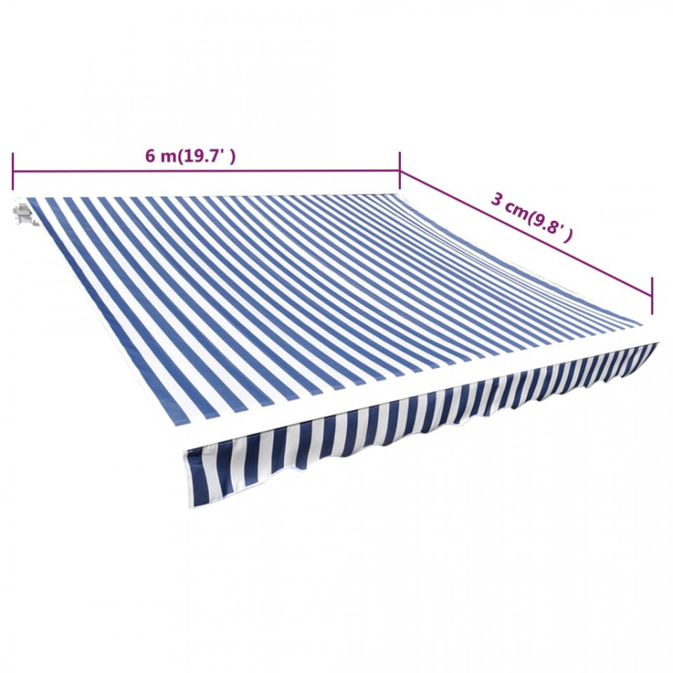 Pânză copertină albastru & alb 6 x 3 m (cadrul nu este inclus)