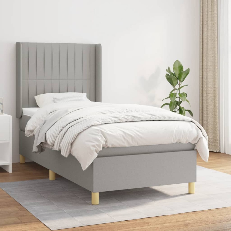 Pat box spring cu saltea, gri deschis, 100x200 cm, textil