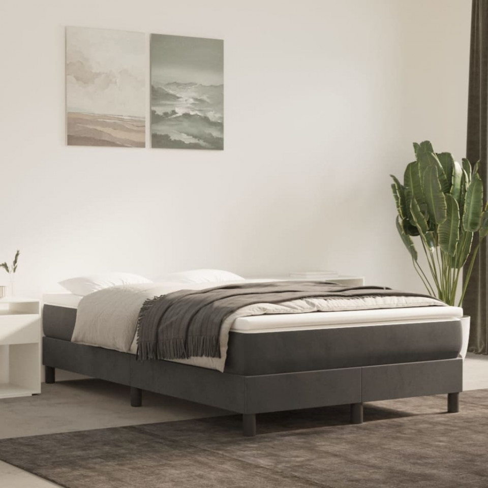 Pat box spring cu saltea, gri închis, 120x200 cm, catifea