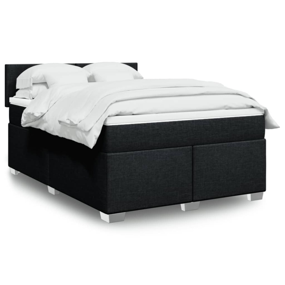 Pat box spring cu saltea, negru, 160x200 cm, textil