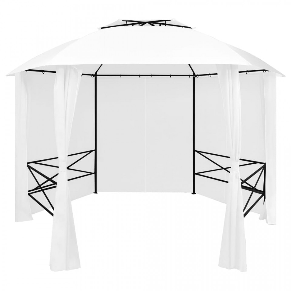 Pavilion de grădină cu perdele, alb, 360x312x265 cm, 180 g/m²