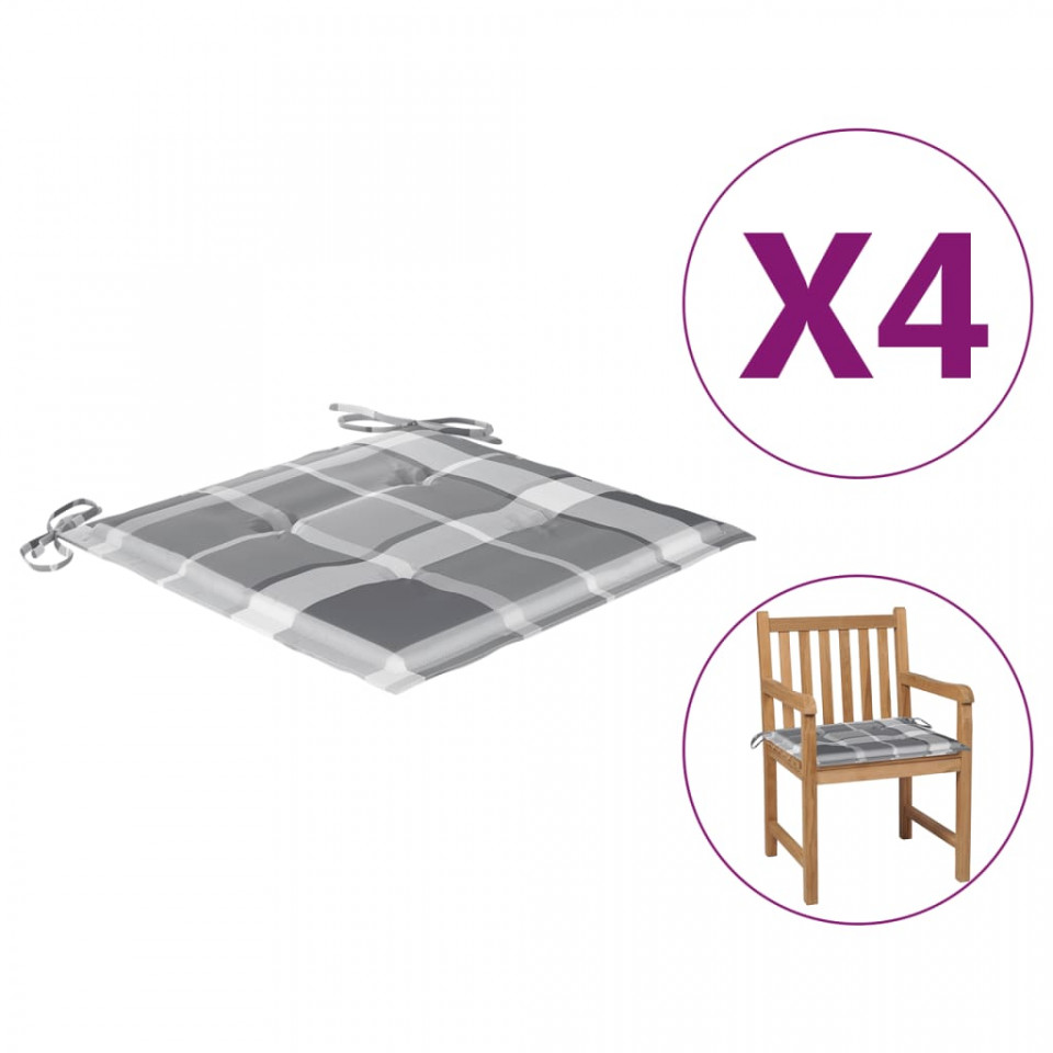 Perne scaun de gradina, 4 buc., gri carouri, 50x50x4 cm, textil