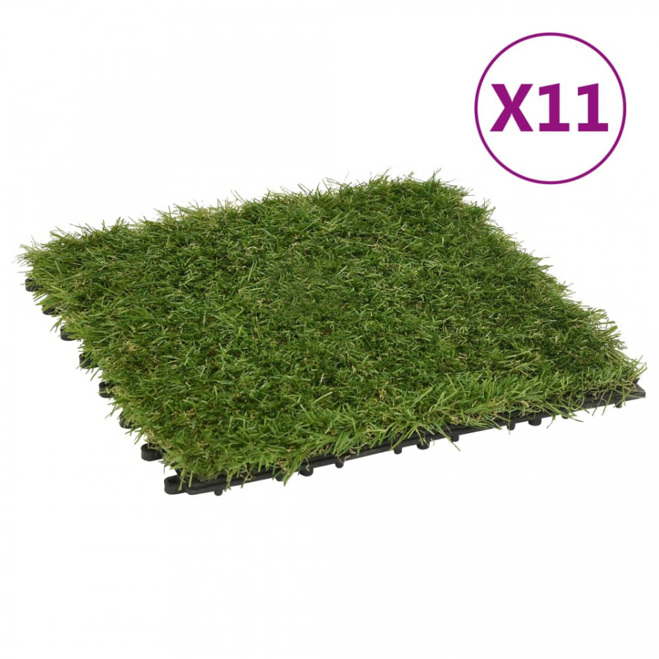 Plăci de iarbă artificială, 11 buc, verde, 30×30 cm 30X30