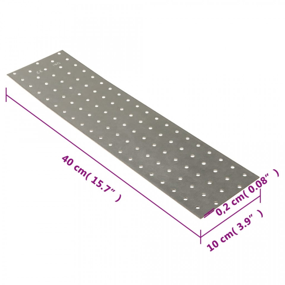 Plăci perforate, 20 buc., 2 mm, 400x100 mm, oțel galvanizat