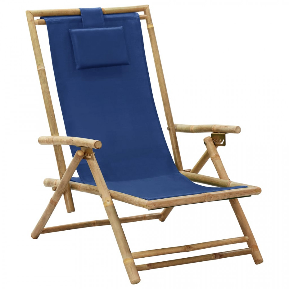 Scaun rabatabil de relaxare, bleumarin, bambus & țesătură