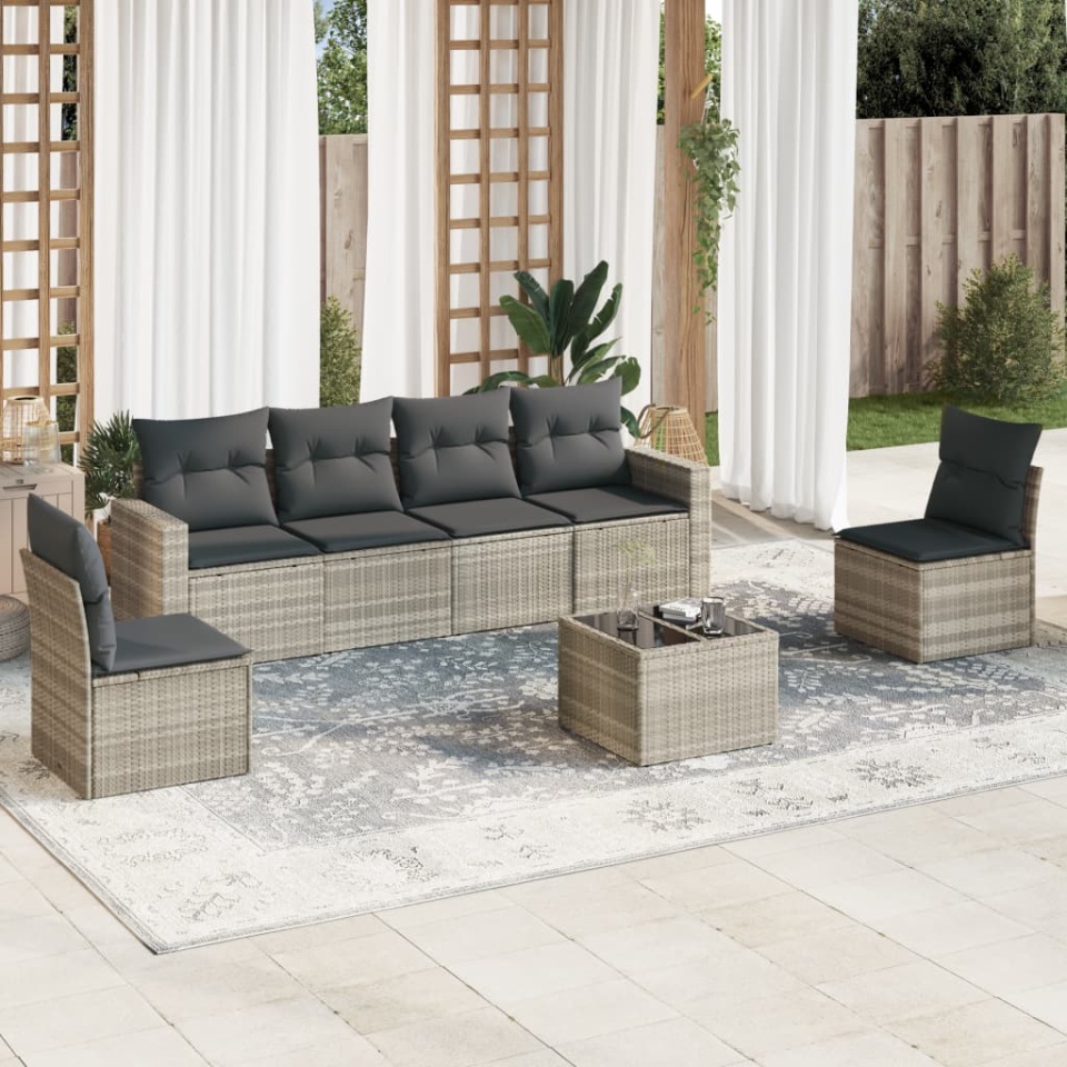 Set canapele de grădină cu perne, 7piese gri deschis poliratan