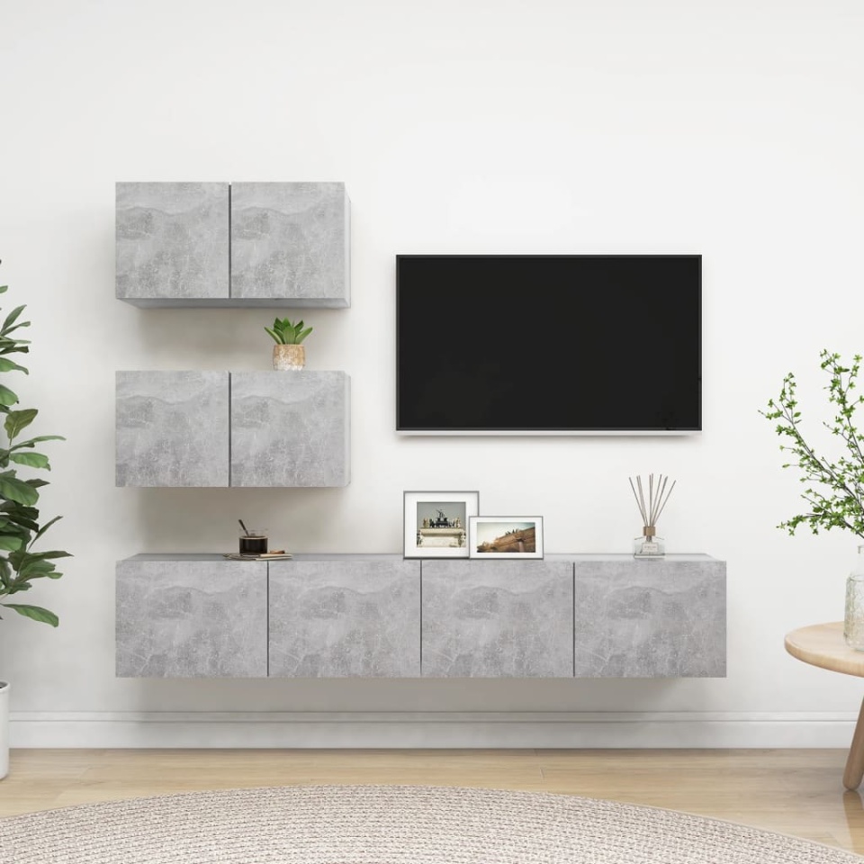 Set de dulapuri TV, 4 piese, gri beton, lemn prelucrat