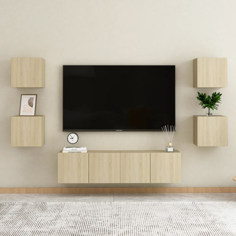 Set de dulapuri TV, 6 piese, stejar sonoma, lemn prelucrat