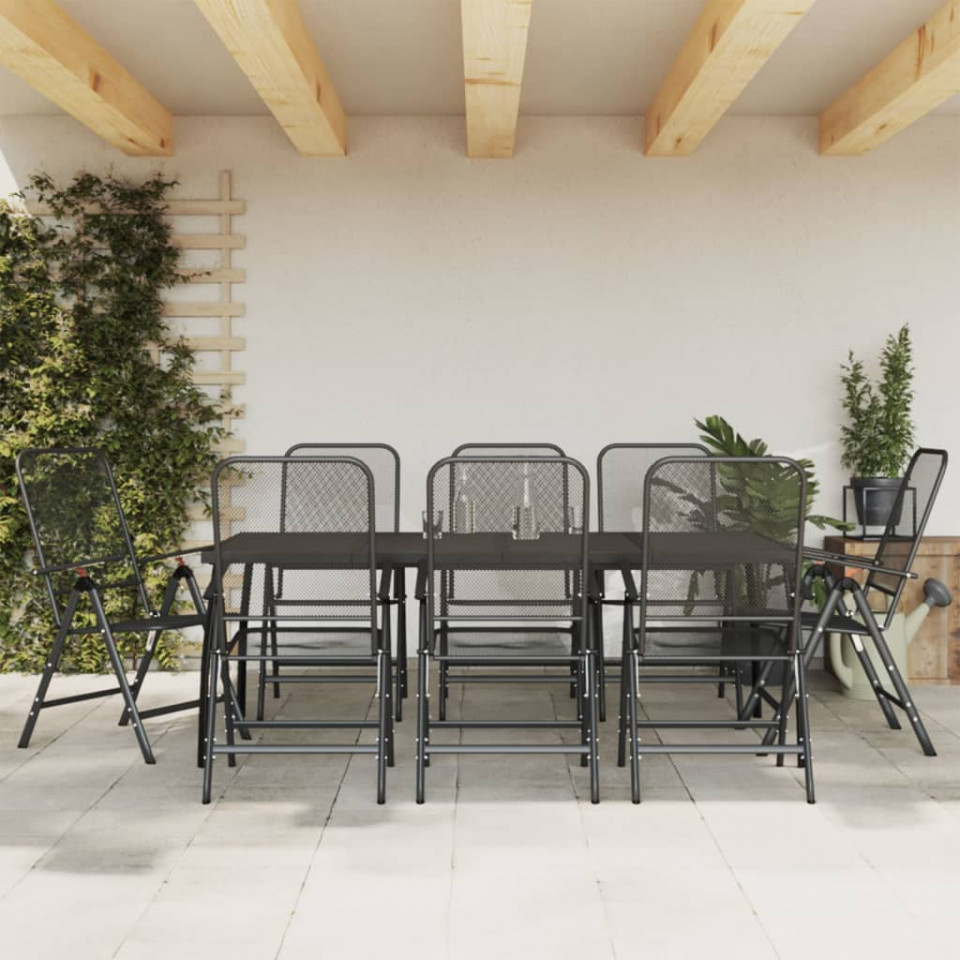 Set de masă pentru grădină, 9 piese, plasă metalică antracit