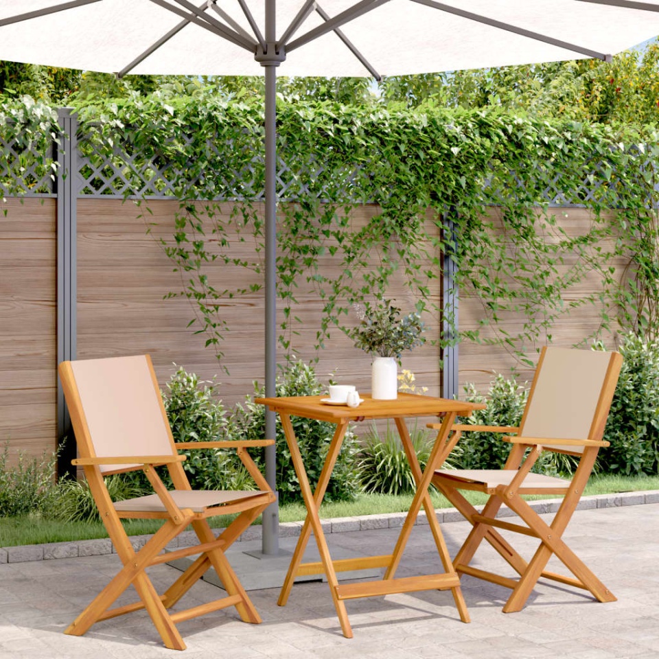 Set mobilier bistro, 3 piese, textil bej/lemn masiv