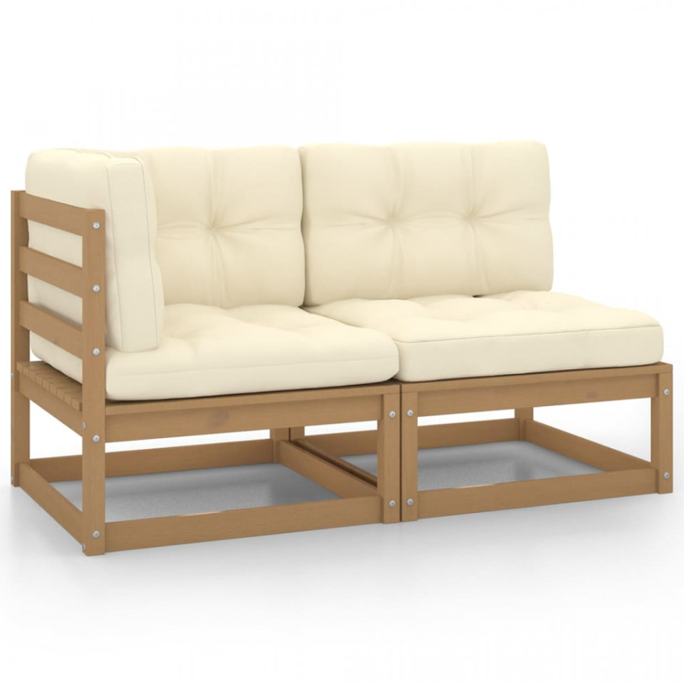 Set mobilier de grădină cu perne, 2 piese, maro miere, lemn pin