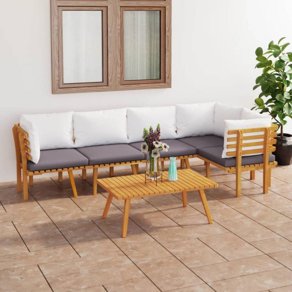 Set mobilier de grădină cu perne, 6 piese, lemn masiv acacia