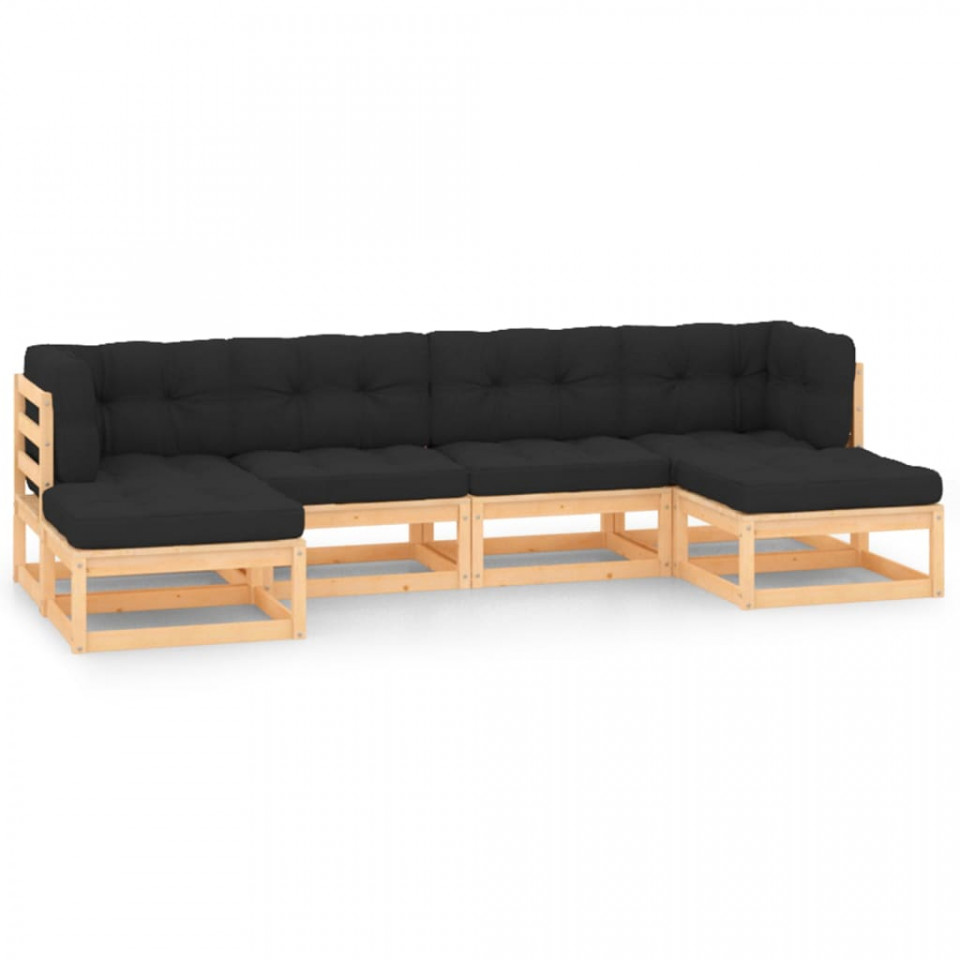 Set mobilier de grădină perne antracit 6 piese lemn masiv pin