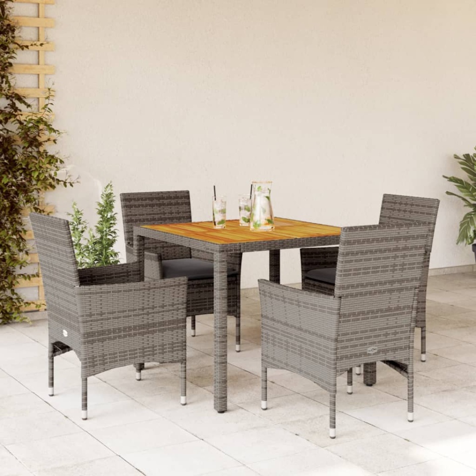 Set mobilier grădină cu perne 5 piese gri poliratan/lemn acacia