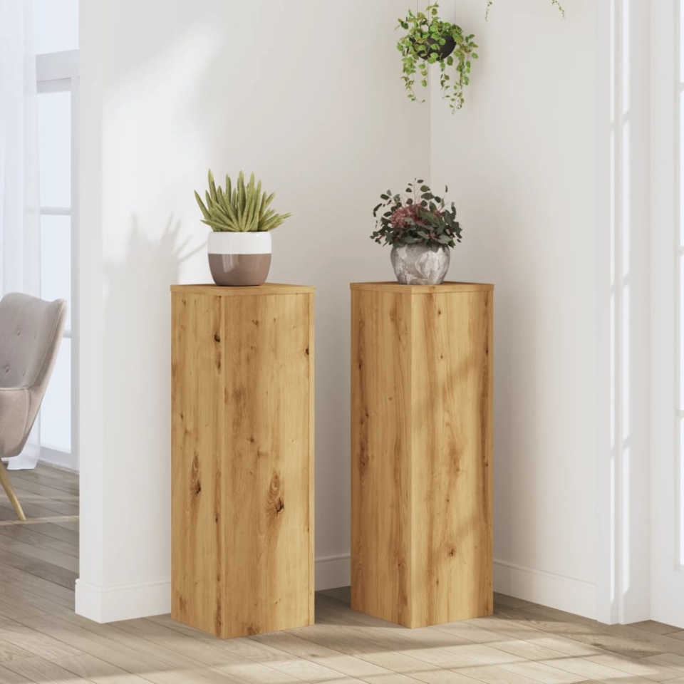 Suporturi de plante, 2 buc., stejar artizanal, 25x25x80cm, lemn