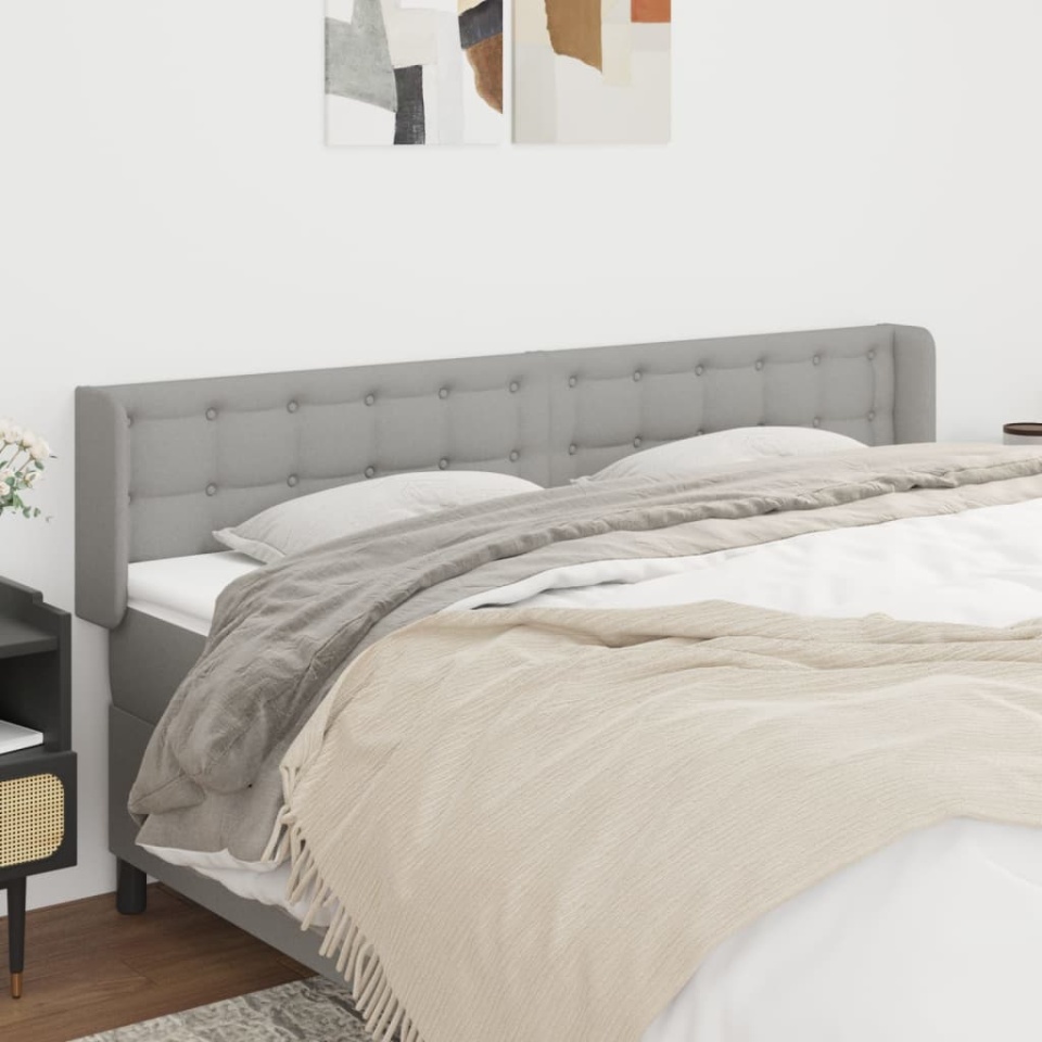 Tăblie de pat cu aripioare gri deschis 163x16x78/88 cm textil