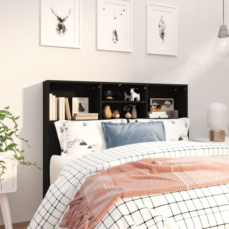Tăblie de pat cu dulap, negru, 120x19x103,5 cm (si imagine noua