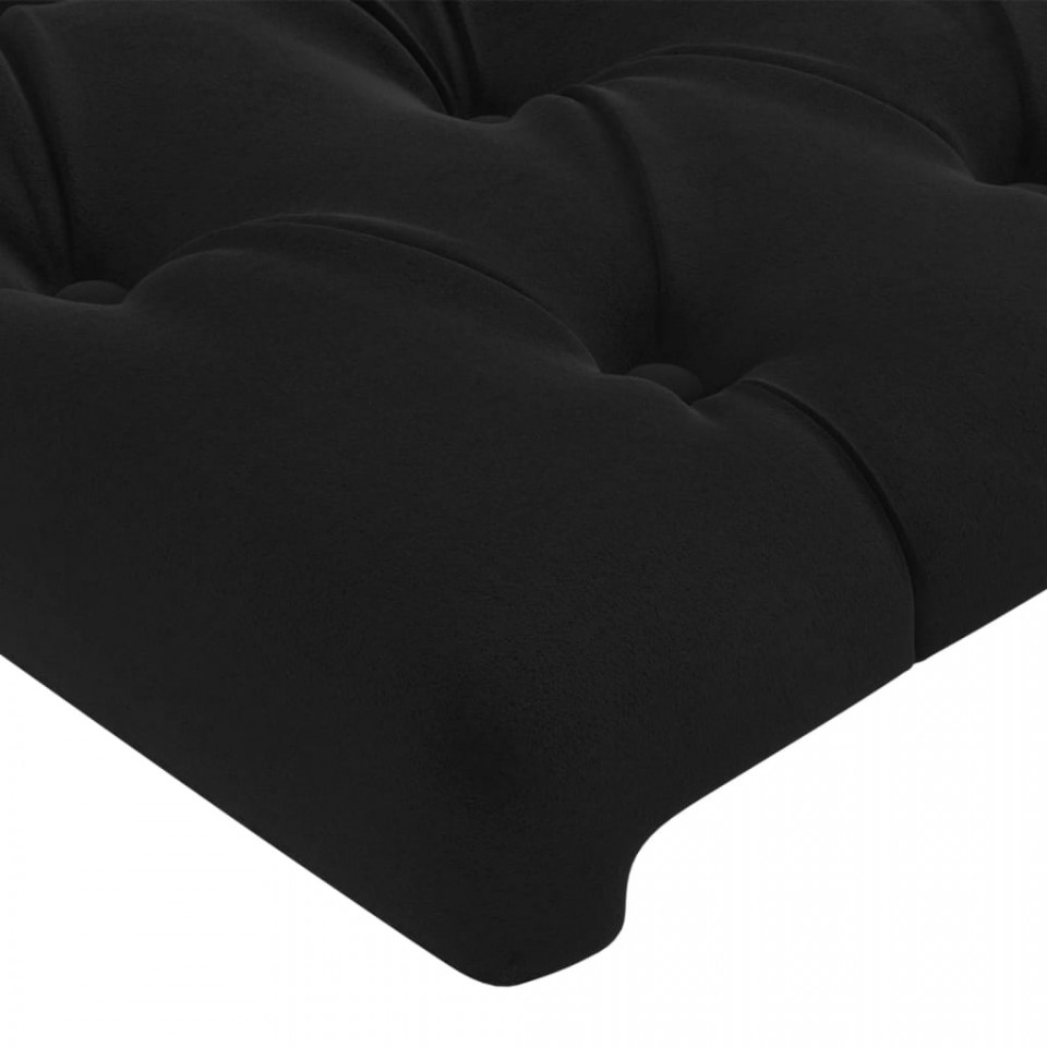 Tăblie de pat cu LED, negru, 200x7x78/88 cm, catifea