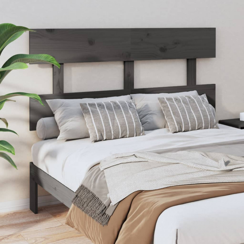 Tăblie de pat, gri, 124x3x81 cm, lemn masiv de pin (si imagine noua