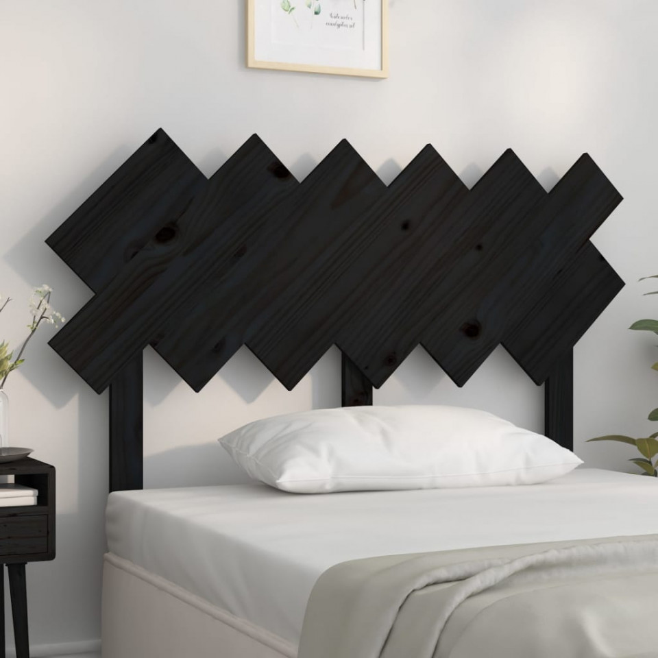 Tăblie de pat, negru, 122,5x3x80,5 cm, lemn masiv de pin (si imagine noua