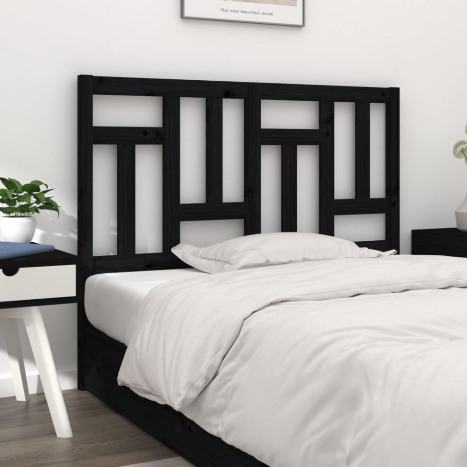 Tăblie de pat, negru, 125,5x4x100 cm, lemn masiv de pin (si imagine noua