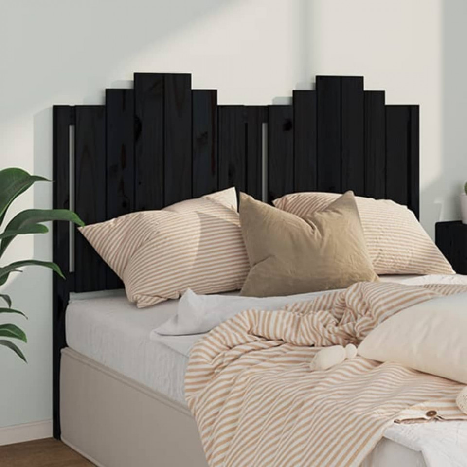 Poza Tablie de pat, negru, 146x4x110 cm, lemn masiv de pin