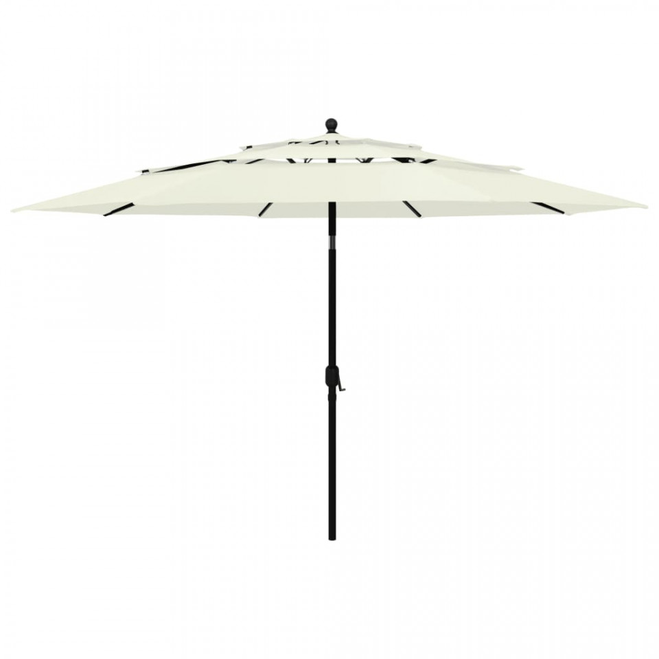 Umbrelă de soare 3 niveluri, stâlp de aluminiu, nisipiu, 3,5 m