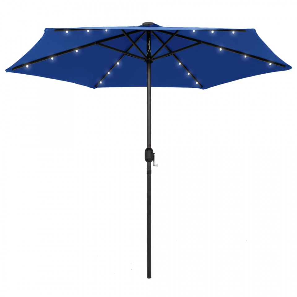 Umbrela de soare, LED-uri si stalp aluminiu, azur, 270 cm
