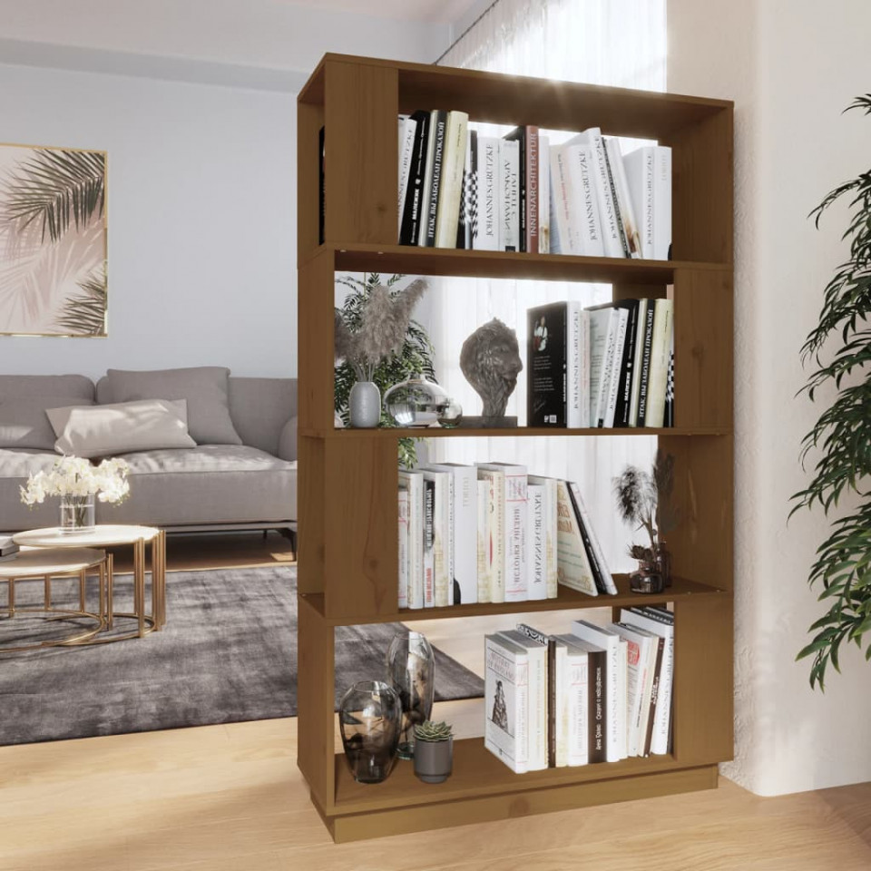 Bibliotecă/separator cameră maro miere, 80x25x132 cm lemn pin